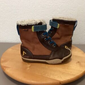 Plae Noel Waterproof Boots Kids Size 12 Brown Blue Leather eVent‎ Winter Shoes